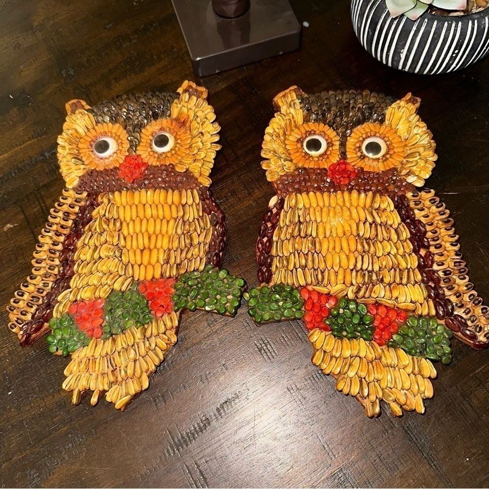 VINTAGE 70’s Seed wall art Owls Mid Century Modern